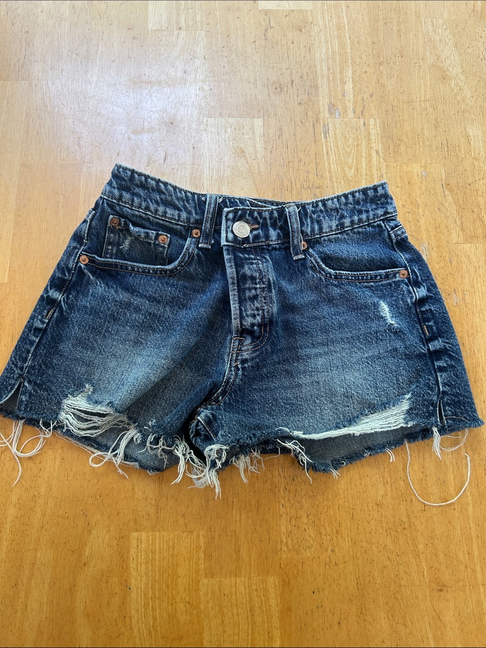 Aeropostale Distressed Dark Blue Denim Cutoff Shorts
